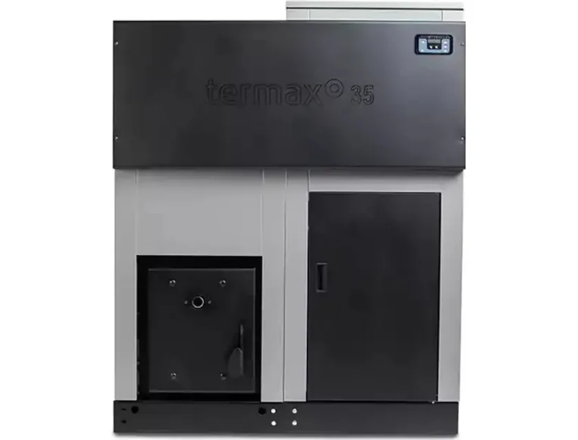 Centrala cu peleti Termax ECO GRI 35 kW, 220 mp, buncar peleti 130 kg, volum apa 95 litri, diametru cos fum ⌀80 mm