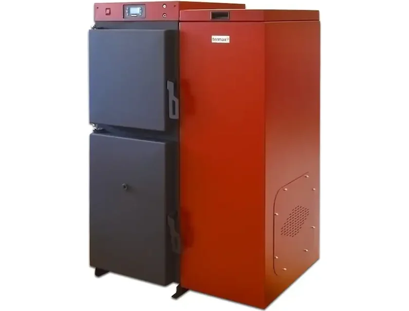 Centrala mixta lemn/pelet Termax Tera 40 kW, 265 mp, buncar peleti 120 kg, volum manta apa 100 litri, diametru cos Ø120 mm