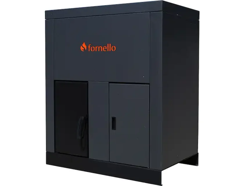 Centrala pe peleti Fornello Eco Energy 40 kW, echipata cu automatizare, afisaj digital, arzator fonta, curatare mecania a drumurilor de fum, buncar peleti integrat 100 kg