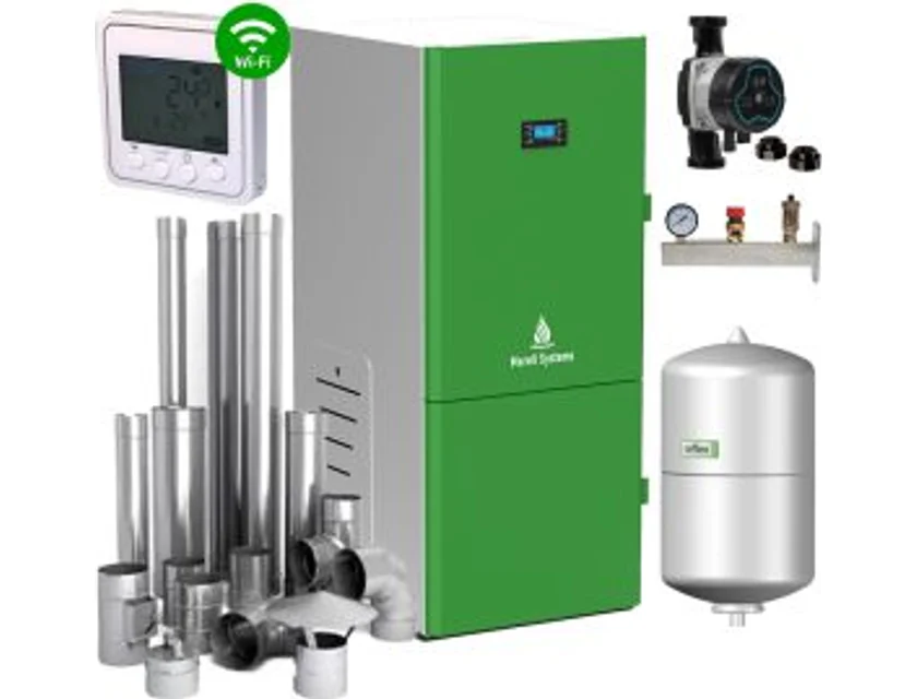Centrala peleti compacta Mareli Premium RubynoR ECOSTAR SBN 20-35KW- kit evacuare inox , pompa digitala, vas expansiune, termostat WiFi
