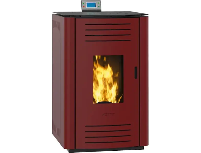 Termosemineu pe peleti, Prity PLW11, 13kW, pompa de circulatie, tiraj fortat, suprafata pana la 130 metri patrati, culoare Bordo